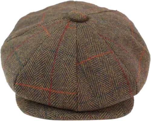 Vista 6 de Gorra plana para hombre de 8 paneles Newsboy Grandad Tweed Check Vintage Baker Boy Gris