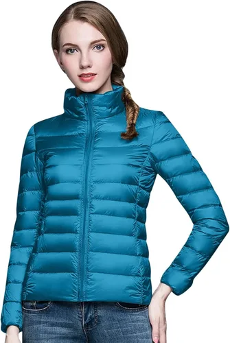 Vista 5 de Chaqueta acolchada plegable para mujer, ligera, corta, para invierno, a la moda, ajustada, con capucha, abrigo de burbujas, chaquetas acolchadas