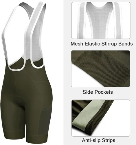 Vista 3 de Lo.gas Baberos de ciclismo para mujer, pantalones cortos de ciclismo acolchados para mujer, con relleno, pantalones de ciclismo 4D con bolsillos