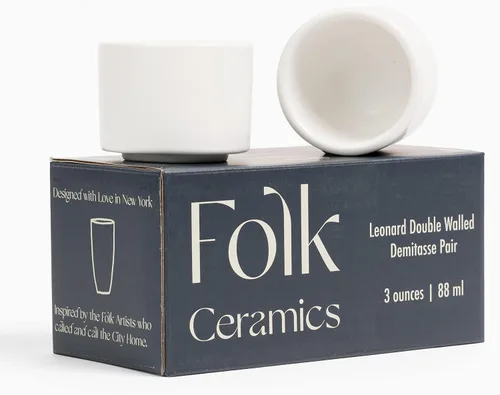 Vista 14 de Folk Ceramics Leonard - Tazas de café expreso de cerámica, color azul esmeralda, 3 onzas, juego de 2