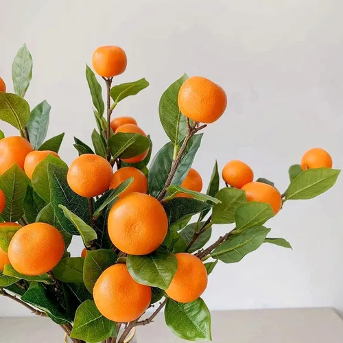 Vista 5 de 3 ramas artificiales de mandarina, rama naranja de simulación, rama de mandarina Kumquat, accesorios de frutas falsas realistas con hojas verdes