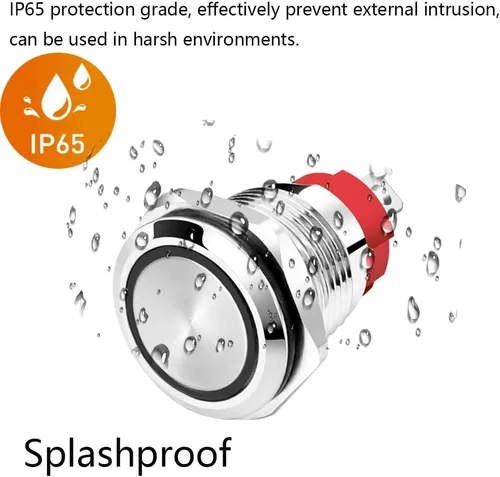 Vista 4 de Gebildet 2 piezas Botón de presión de cierre LED azul impermeable 110-230VAC/15Amp 16 mm Interruptor de botón de acero inoxidable impermeable