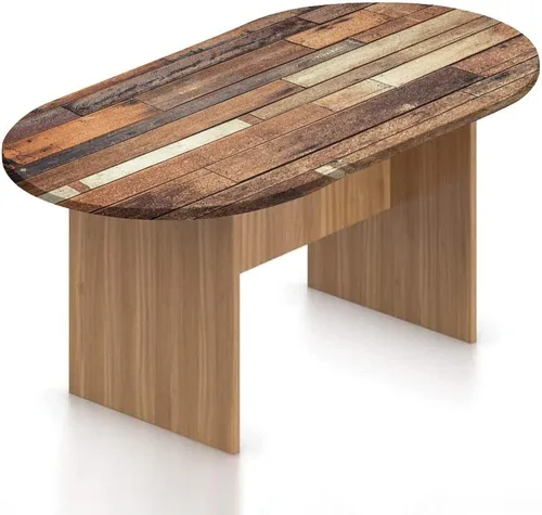 Vista 17 de Mantel ovalado de poliéster elástico de madera, tablones de madera vieja con estampado rural natural, se adapta a mesas ovaladas de hasta 36 x 48
