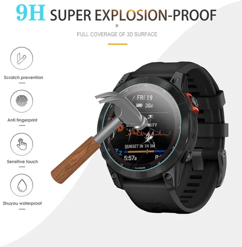 Vista 4 de Suoman Paquete de 4 protectores de pantalla para Garmin Fenix 7 de 1.850 in, [antiarañazos] 2.5D 9H dureza ultra fina vidrio templado película