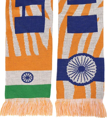 Vista 4 de India Bufanda de punto de fútbol, Blanco, Azul, Azafrán, Verde