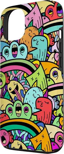 Vista 2 de iPhone 13 Monster Doodle Street Art Pattern, divertido estuche de estilo urbano