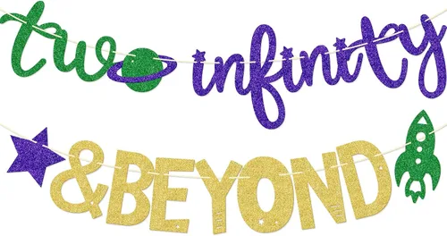 Vista 8 de Infinity and Beyond - Cartel de segundo cumpleaños – Decoración de fiesta temática espacial (azul) 2 Years Old Space Themed Birthday Banner, 2nd