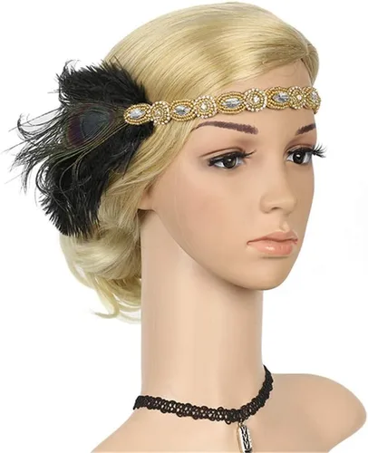 Vista 2 de Art Deco 1920 Flapper Feather Headpiece Roaring 20s Great Gatsby Headband para mujer
