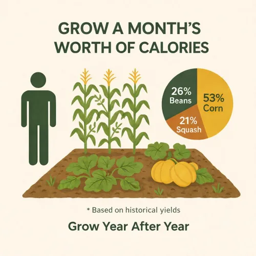 Vista 2 de Calorie Crop Survival Kit de semillas de 1 mes – Cultiva calorías de 30 días – Semillas de maíz, frijoles y calabaza – Polinización abierta