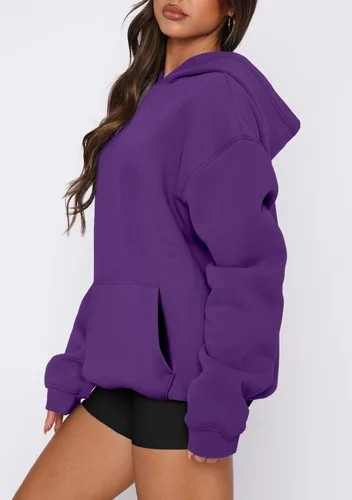 Vista 87 de onlypuff Sudadera casual con capucha para mujer, de manga larga, con bolsillo de canguro, hombro caído