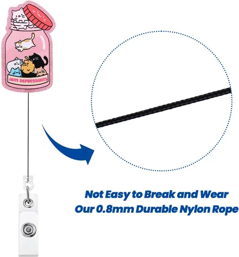 Vista 3 de 2Pcs Funny Cat Nurse Badge Reel Anti Depressants, Cute Pink Retractable ID Card Badge Holder with Alligator Clip, Name Tag Medical Badge Buddy for