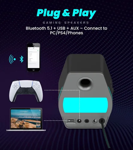 Vista 4 de Edifier G2000 Altavoces RGB para Juegos, 32W de Potencia Máxima, Diseño Compacto para PC/PS4/Escritorio, Bluetooth 5.1, AUX de 3.5mm, Modos