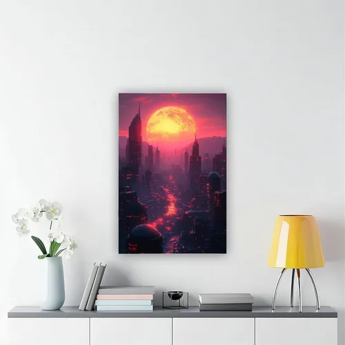Vista 6 de Retro Futuristic City Poster – Neon Skyline Wall Art for Sci-Fi And Synthwave Decor Poster Print for Teen Boys Room Wall Art Canvas Painting Print