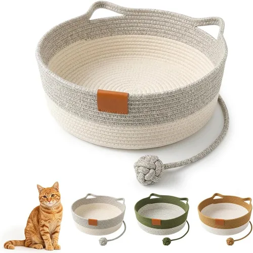 Vista 8 de Cesta tejida a mano para gatos, cesta de cuerda para gatos, marrón