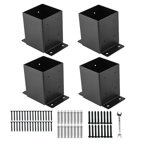 Vista 7 de Base para poste 4x4, soportes de poste (Tamaño interno 3.6"x3.6")，anclaje de poste de valla de acero grueso recubierto de polvo negro para poste