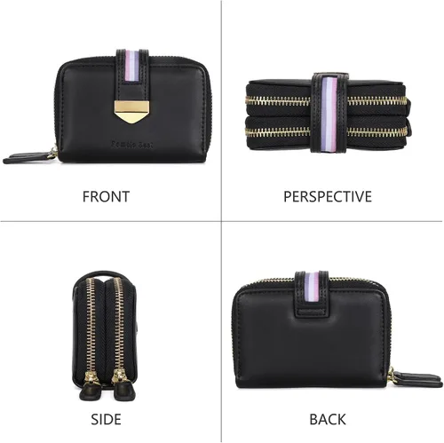 Vista 2 de Cartera de tarjetas para mujer con protección RFID de hasta 24 ranuras para tarjetas Negro Cartera RFID