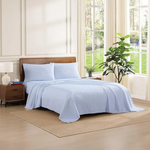Vista 24 de Tommy Hilfiger - Sábanas para cama individual, ropa de cama de percal de algodón crujiente y fresca con funda de almohada a juego, juego de cama