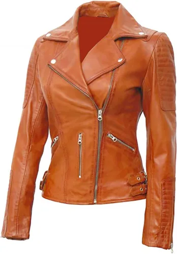 Vista 5 de Nambiyaum - Chaqueta motero de cuero rojo para mujer