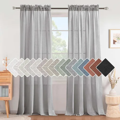 Vista 9 de H.VERSAILTEX Cortinas texturizadas de lino con filtro de luz para sala de estar, tratamiento de ventanas, cortinas naturales y duraderas