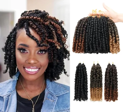 Vista 18 de Paquete de 8 paquetes de cabello de ganchillo súper corto de 6 pulgadas para mujeres negras y niños, extensiones de cabello pretrenzado suave