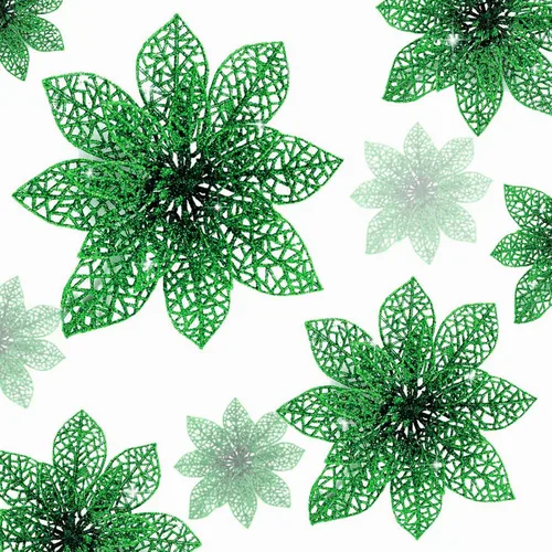 Vista 16 de Wironlst 24 piezas de flores de pascua con purpurina para árbol de Navidad, arbustos de nochebuena brillantes, decoraciones de Navidad para Navidad