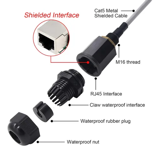 Vista 3 de Conector impermeable RJ45 de montaje en panel con escudo, macho a hembra, 8P8C, CAT 5, CAT 5E, M16 IP67 Ethernet LAN, acoplador de cable LAN
