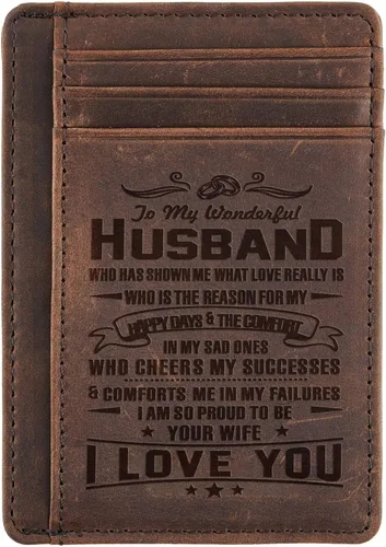 Vista 4 de Regalos grabados para hombres, hijo, marido, papá, regalos de cumpleaños de esposa, mamá, hija, hombre, cartera delgada de cuero, regalo