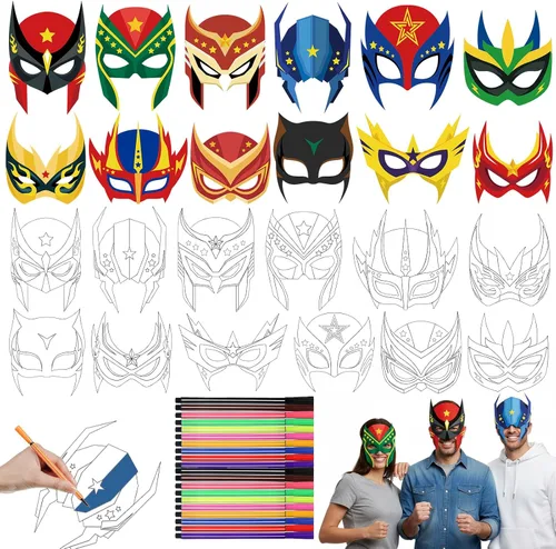 Vista 6 de Blulu 16 piezas de máscaras de animales del safari para niños Máscaras de animales del zoológico de la jungla Máscaras de dibujos animados