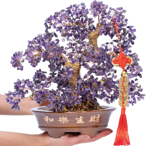 Vista 2 de Árbol de Amatista Natural Grande, Árbol Bonsái de Cristal de Amatista de 14 Pulgadas (Cuenta de 1251 Piedras Preciosas) Árbol de Chakra