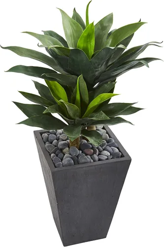 Vista 2 de Nearly Natural Planta artificial suculenta de agave doble de 37 pulgadas en maceta de pizarra