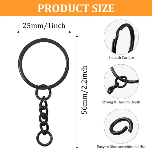 Vista 2 de Llavero con cadena, 50 llaveros con cadena y salto abierto, piezas de llavero de metal de 1 pulgada para resina, suministros de manualidades