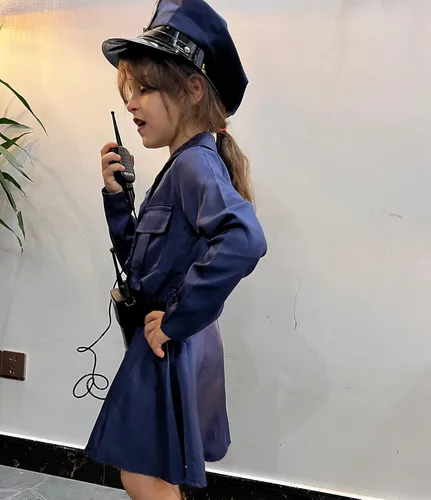 Vista 3 de Kakalver Disfraz de oficial de policía para niños, vestido de policía para niñas, vestido de policía, vestido de Halloween, juego de rol, regalos