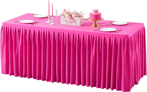 Vista 38 de Manteles de poliéster negro para mesas rectangulares de 4 pies, cubierta de mesa ajustada sin arrugas con falda de mesa plisada con volantes