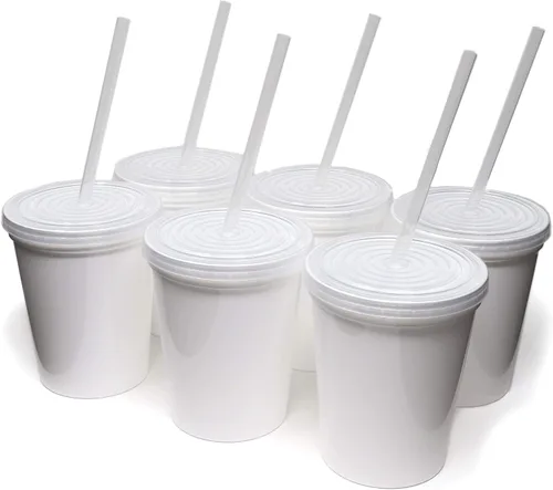 Vista 24 de Rolling Sands - Vasos de plástico reutilizables de 16 onzas con tapas, 6 unidades, hechos en EE. UU.; vasos y tapas de plástico, incluye 6 pajitas