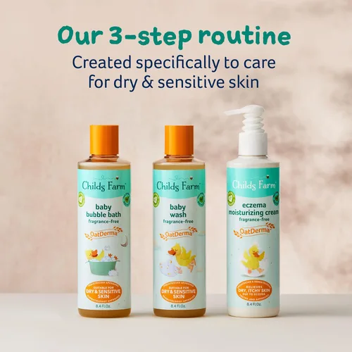 Vista 7 de Childs Farm, OatDerma Baby Wash, sin fragancia, limpia y calma suavemente, adecuado para recién nacidos con piel seca, propensa al eczema, sensible