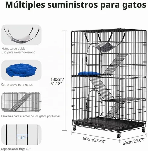 Vista 3 de PawGiant Jaula para gatos de 4 niveles de 51 pulgadas, perrera de metal grande para gatos, gatitos, hurones y otros animales, con corralito, 2