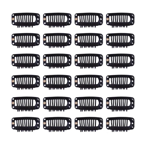 Vista 9 de YANTAISIYU 24 unids/1.102 in 8 dientes Metal peluca clips con goma Snap Clips para peluca Hairpiece Hair Extension Accesorios (negro)