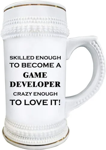 Vista 2 de Gifts Idea for Skilled Game Developer Designer Beer Stein Mug 22oz Ceramic Novelty Drinkware - Video Gaming Design Dev Team Development Funny Cute