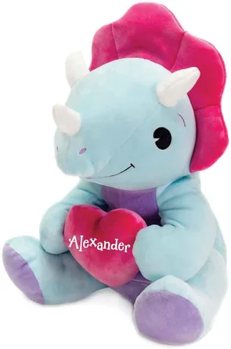 Vista 2 de Animal de peluche de dinosaurio personalizado rosa Triceratops de peluche de 7 pulgadas, recuerdo de dinosaurio para niños y adultos con nombre