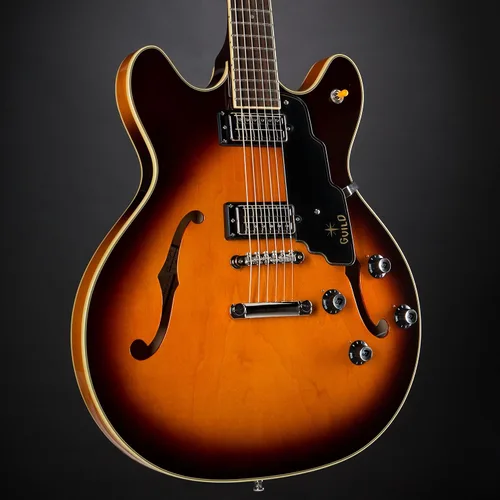 Vista 7 de Guild Guitars Starfire IV ST - Guitarra eléctrica de cuerpo semihueco, explosión antigua, doble corte con cola de parada, colección Newark St