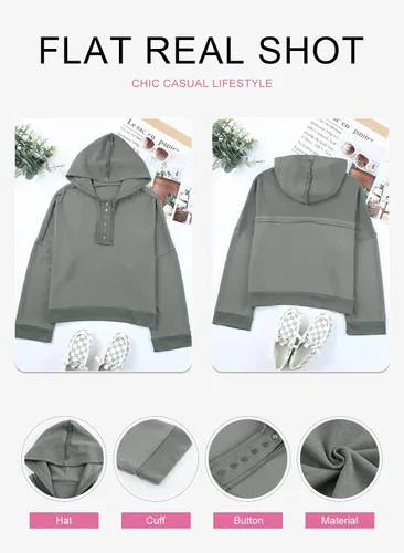 Vista 4 de Dokotoo Sudaderas con capucha para mujer, moda, otoño, cuello en V, botones, manga larga