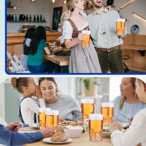 Vista 7 de Mifoci 12 tazas de cerveza de plástico de 26 onzas con asas, vasos de plástico transparente, vasos a granel reutilizables de acrílico para beber