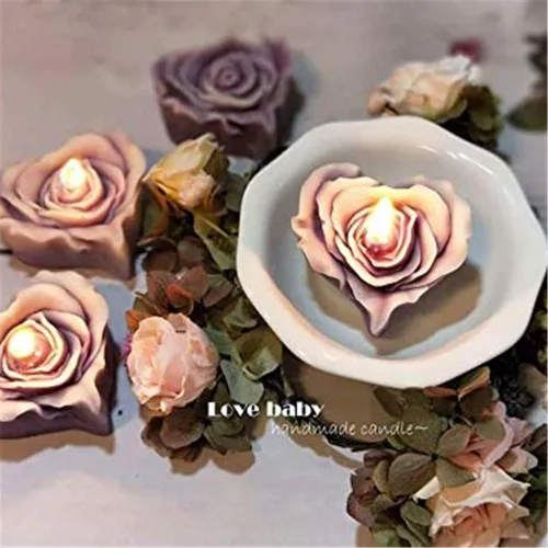 Vista 9 de Molde de jabón de rosas para bricolaje, moldes de silicona con forma de corazón y flor para velas de jabón, cera perfumada, mousse, pastel