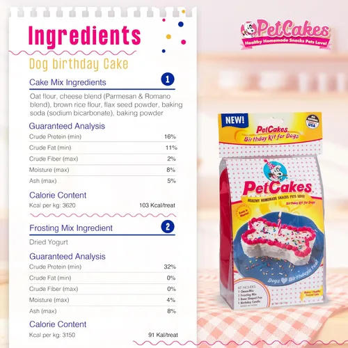 Vista 2 de PetCakes Kit de pastel de cumpleaños para perros, golosinas totalmente naturales, de cachorro a perros grandes, sabor a queso, 5.5 onzas