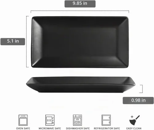 Vista 2 de YHOSSEUN Juego de 4 bandejas de cerámica para servir, bandejas rectangulares para servir y bandejas para comida, sushi, bandejas de servir de 9.8