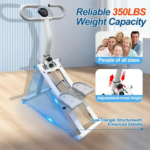Vista 6 de Máquina paso a paso con asas ajustables, máquina de ejercicio paso a paso compacta con pantalla LCD para entrenamiento cardiovascular en casa
