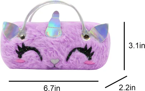 Vista 6 de BOLLEY JOSS Estuche para lentes de sol para niñas y niños con asa, lindo unicornio para gafas de sol, teñido anudado, felpa esponjosa, carcasa