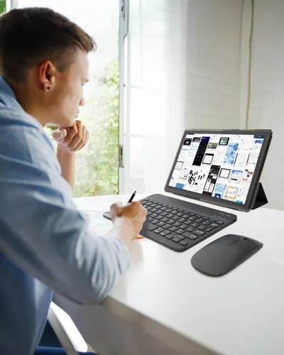 Vista 3 de Tableta 2 en 1 con teclado, estuche, mouse y lápiz capacitivo, tableta Android de 10 pulgadas 14 Tablets PC, 6 GB de RAM+32 GB ROM, compatible