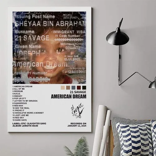 Vista 6 de BOODU Póster de 21 salvajes de American Dream con portada de álbum, pósteres musicales para habitación, lienzo estético, arte de pared, decoración