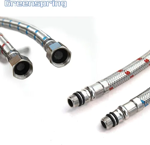 Vista 5 de Conector de grifo de 24 pulgadas de largo, 2 líneas de suministro de grifo, manguera de inodoro trenzada de acero inoxidable, rosca de compresión